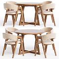 Modern Minimalist Dining Table Set With Round Wooden Frame And Beige Upholstered Chairs