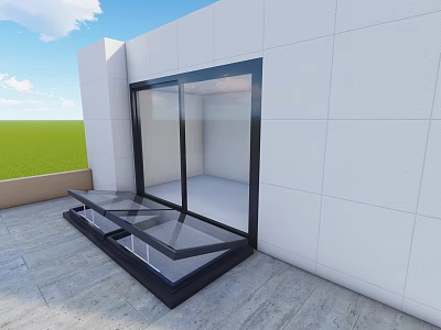 Modern Detached Villa With White Wall Glass Sliding Door And Green Lawn Terrace 3d model