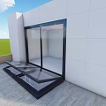 Modern Detached Villa With White Wall Glass Sliding Door And Green Lawn Terrace