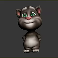 Cute Cartoon Cat With Big Green Eyes Pink Nose And Gray White Fur Standing Posture