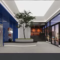 Modern Hotel Lobby Interior With Orange Chairs Large Artwork And Glass Partitions