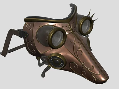 Ornate Steampunk Mask With Brass Decorative Engravings Goggle Lenses And Pointed Nose 3d model