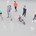 Group of People Doing Various Exercises Raising Hands Running Bending And Sitting