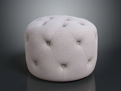 Round Tufted Ottoman With Light Fabric Upholstery And Simple Modern Design 3d model