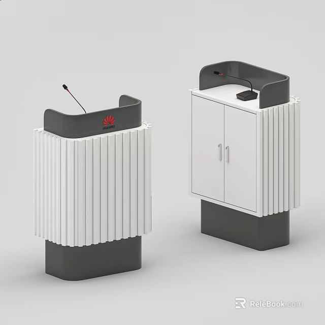 Two Modern Office Podiums With White Gray Design Microphone And Cabinet Storage 3d model 