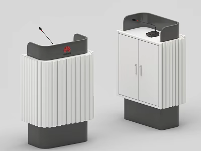 Two Modern Office Podiums With White Gray Design Microphone And Cabinet Storage 3d model