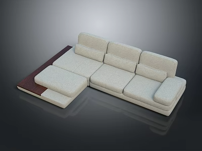 Modern L Shaped Light Beige Sofa With Comfortable Cushions And Wooden Frame 3d model
