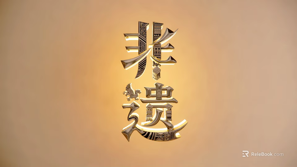 Artistic Chinese Character Fei Gui Metallic Wall Hanging with Unique Design for Home Decoration 3d model 