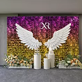 Check in Photo Spot With White Wings Mosaic Gradient Wall And Floral Decorations