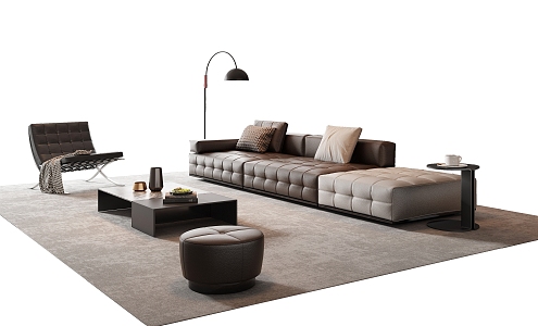 Italian Sofa Coffee Table Combination Leather Sofa Leather Multi-Person Sofa Italian Coffee Table Leisure Chair Recliner Italian Light Luxury Sofa Floor Lamp Module Sofa 3d model