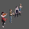Group of People Playing Various Musical Instruments Including Violin Saxophone Guitar and Microphone