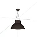 Illuminated Dark Brown Dome Shaped Metal Pendant Light Hanging On White Brick Wall With Chain