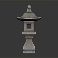 Traditional Stone Lantern With Square Body Dome Top And Textured Base For Oriental Garden Decor