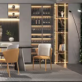 Modern Restaurant Interior With Wine Racks Dining Table Chairs And Elegant Lighting 3d model