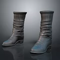 Minimalist Leather Mid Calf Boots With Wrinkled Design And Low Heel