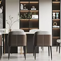 Modern Restaurant Interior With Dining Table Chairs Hanging Lights And Display Cabinets 3d model