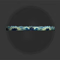 Circular Sculpture Design With Blue Water Waves Trees And Small Boat