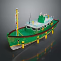 Green And White Model Boat With Yellow Buoys Ladder And Deck Details