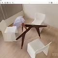 Modern Dining Table Set With Glass Top Wooden Legs And White Chairs