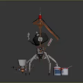 Tea Pot Shaped Spider Robot With Traditional Pavilion Roof And Tea Cups