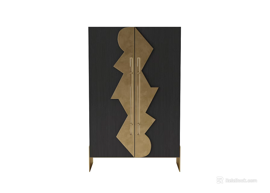 Modern Entryway Cabinet Sideboard With Black And Gold Geometric Decor Design 3d model 