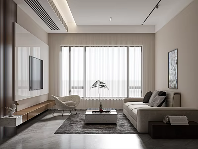 Modern Living Room Interior Design With TV Wall Sofa Coffee Table And Window Curtain 3d model