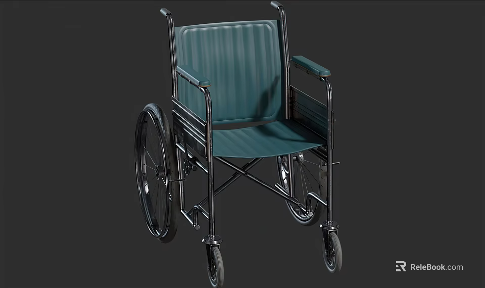 Ergonomic Medical Equipment Wheelchair With Green Padded Seat And Metal Frame 3d model 