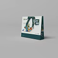 Green Gift Bag With Decorative Design And Chinese Characters On Surface