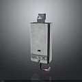 Gray Gas Water Heater With Blue Top Component Front Control Panel And Bottom Pipes