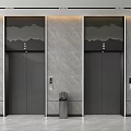 Public Facility Elevator Lobby With Two Elevators Marble Textured Walls And Trash Bin