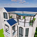 White Detached Villa Exterior With Two story Design Balcony Large Windows And Green Lawn
