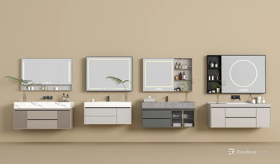 Modern Bathroom Vanity Set With Wall Mounted Cabinets Mirrors And Storage 3d model