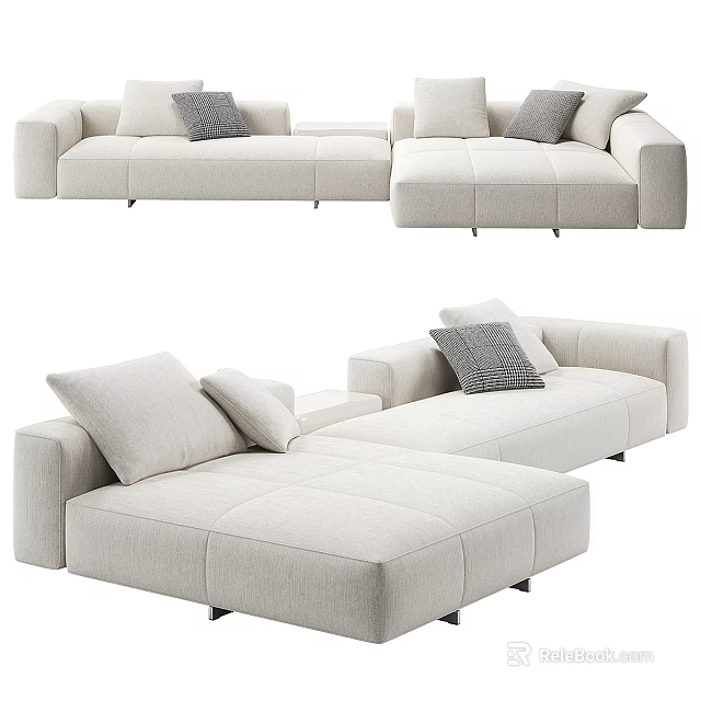 Modern Sectional Sofa With Neutral Fabric Modular Design And Plush Cushions 3d model 