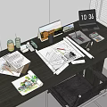 Designer Desk Workspace With Blueprints Laptop Calculator Pencils Ruler And Documents