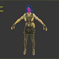 3D Rendered Woman Wearing Black Skirt White Shirt Vest Yellow Accents Tights Heels Gloves