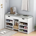 Modern White Shoe Cabinet With Multiple Compartments And Top Storage In Entryway