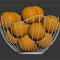 Fresh Ripe Oranges in a Metal Wire Basket on Reflective Surface