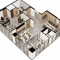 Modern Office Layout Design With Workstations Meeting Room Desks Chairs Cabinets And Green Plants
