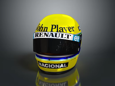 Yellow Racing Helmet Featuring John Player RENAULT ELF NACIONAL Logos Design 3d model