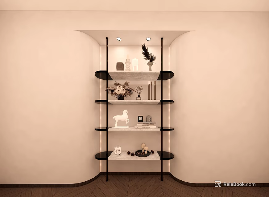Elegant Decorative Ornament Set On Multi Tiered Glass Shelf With Vases And Sculptures 3d model 