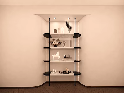 Elegant Decorative Ornament Set On Multi Tiered Glass Shelf With Vases And Sculptures 3d model