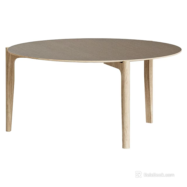 Round Wooden Dining Table With Simple Modern Design And Light Colored Legs 3d model