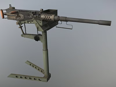 Green Military Heavy Machine Gun With Tripod Stand Barrel And Ammunition Belt 3d model