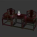 Chinese Mahogany Table Chair Set With Carved Design Square Table Two Chairs And Decorative Item