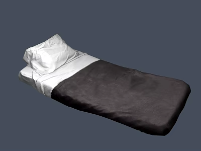 Simple Single Bed with White Pillow Clean Sheet and Dark Blanket on Gray Background 3d model