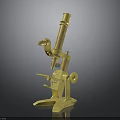 Vintage Golden Microscope With Classic Brass Structure And Laboratory Design