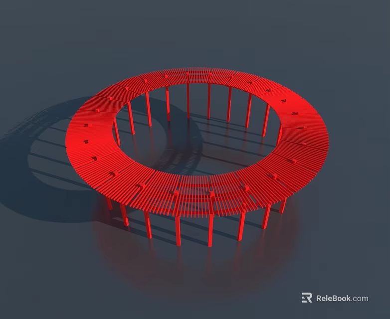 Red Swing Door With Circular Hollow Design And Supportive Pillar Structure 3d model