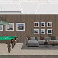 Modern Billiard Room Interior With Green Pool Table Sofa And Decorative Paintings 3d model