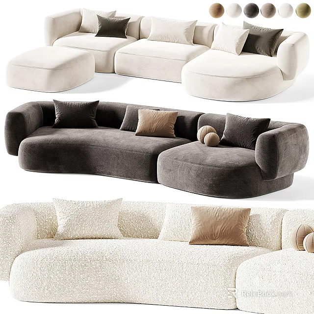 Modern Sectional Sofa Interior With Beige Dark Gray Tones And Soft Decorative Pillows 3d model 
