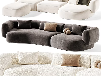 Modern Sectional Sofa Interior With Beige Dark Gray Tones And Soft Decorative Pillows 3d model